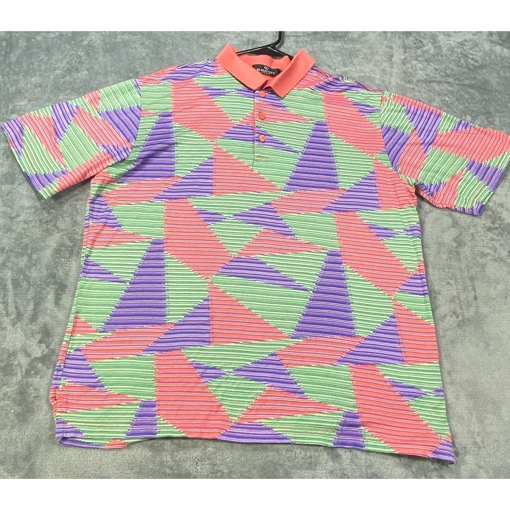 Bugatchi Uomo Polo Shirt Mens Large Patchwork Geometric Mercerized Cotton